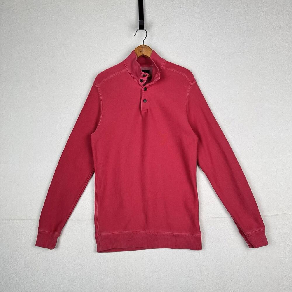Roundtree‎ & Yorke Men’s Long Sleeve Henley 1/4 Button Red Pink Salmon Medium M